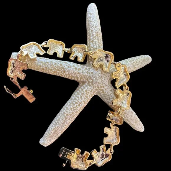 Elephant Tennis Bracelet Gold Plated Signed BR KRN 8" - Picture 6 of 7
